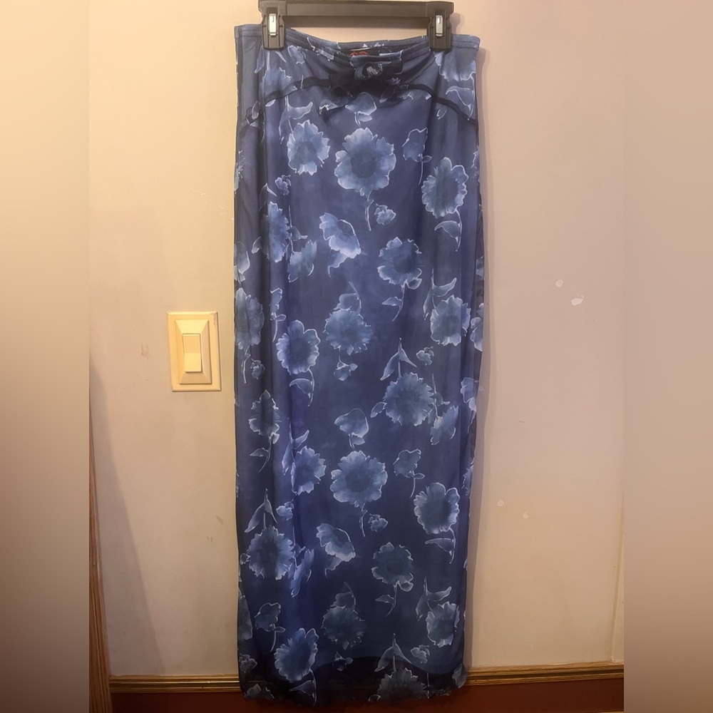 Ultra Flirt Navy Blue Floral Maxi Skirt